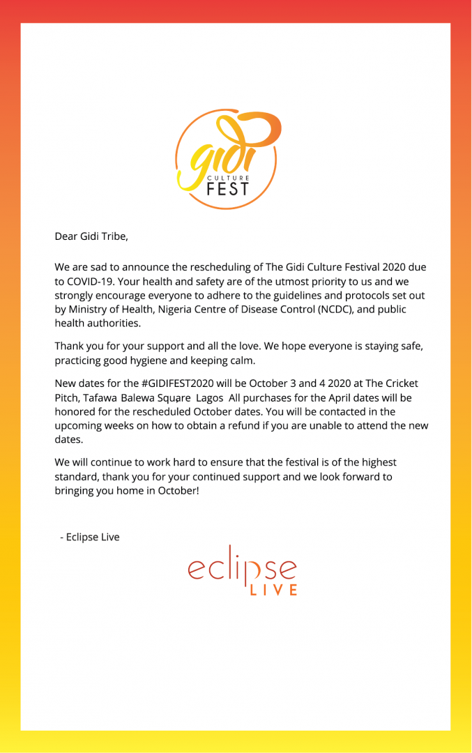 GIDIFEST 2020 POSTPONED